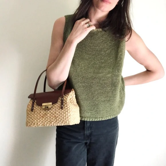 Vintage straw & leather mini tote - Picture 4 of 16